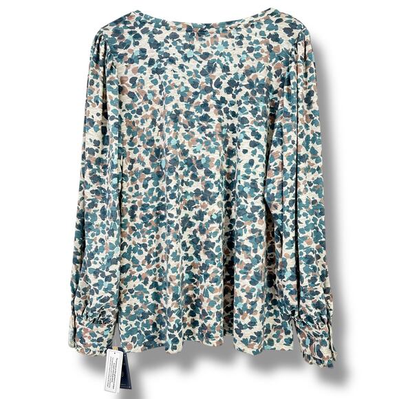 New Democracy Wide V-Neck Floral Camo Print Shirt Plus Sz 1X Teal Mocha - Picture 5 of 7